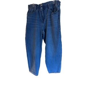 Wonderly Women Paper Bag Waist Jeans Size 16 Blue Crop Relaxed Fit Denim Pants